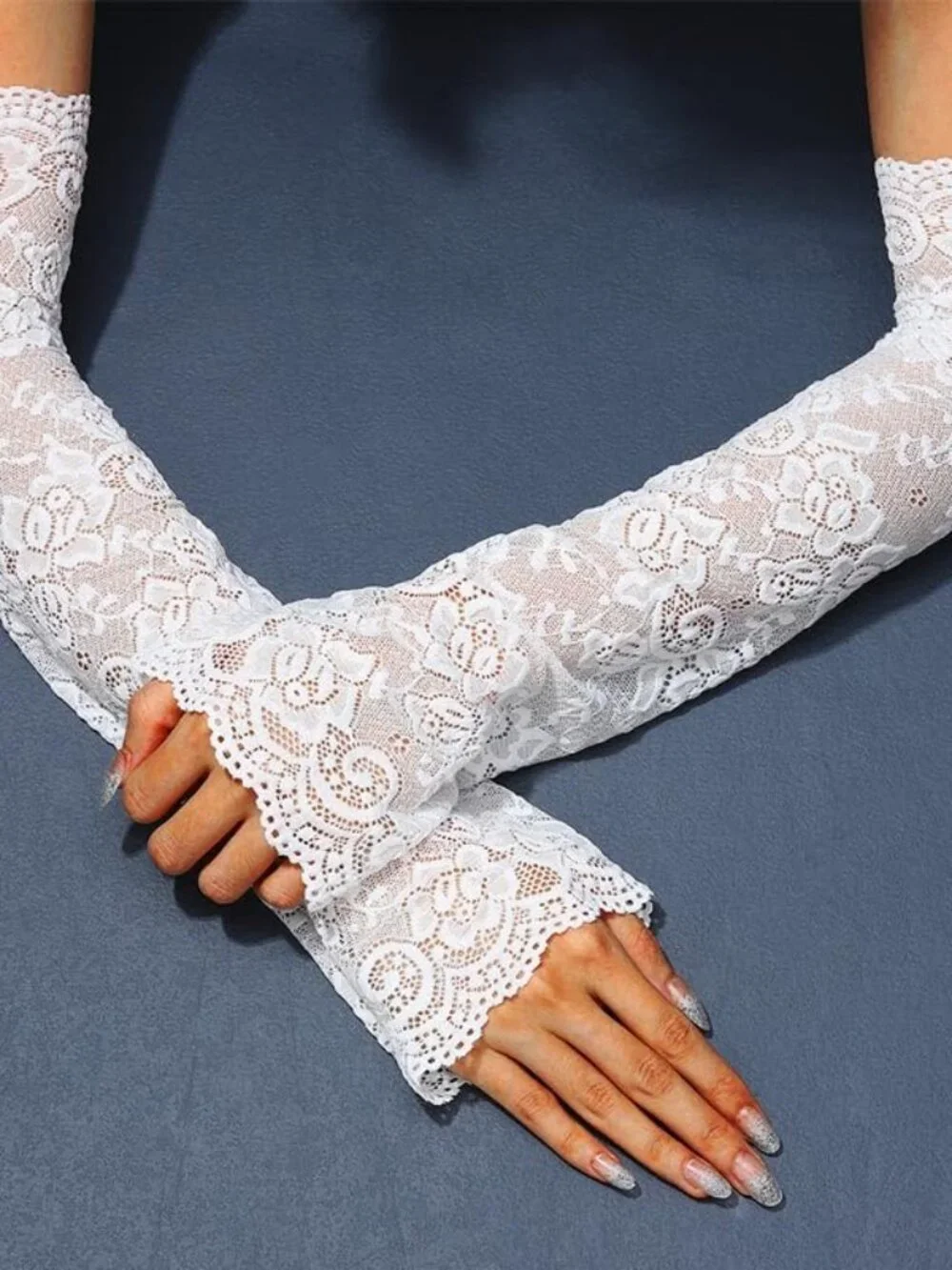 Fingerless Lace Gloves Elbow Length Halloween Costume Arm Sleeves for Women
